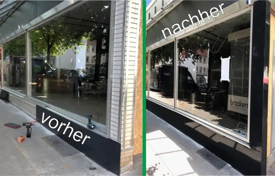 Fassade eines Gebäudes mit aufgebrachter Folierung